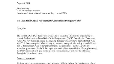 Joint GA/IIF Response on IAIS Basic Capital Requirements Consultation July 9, 2014