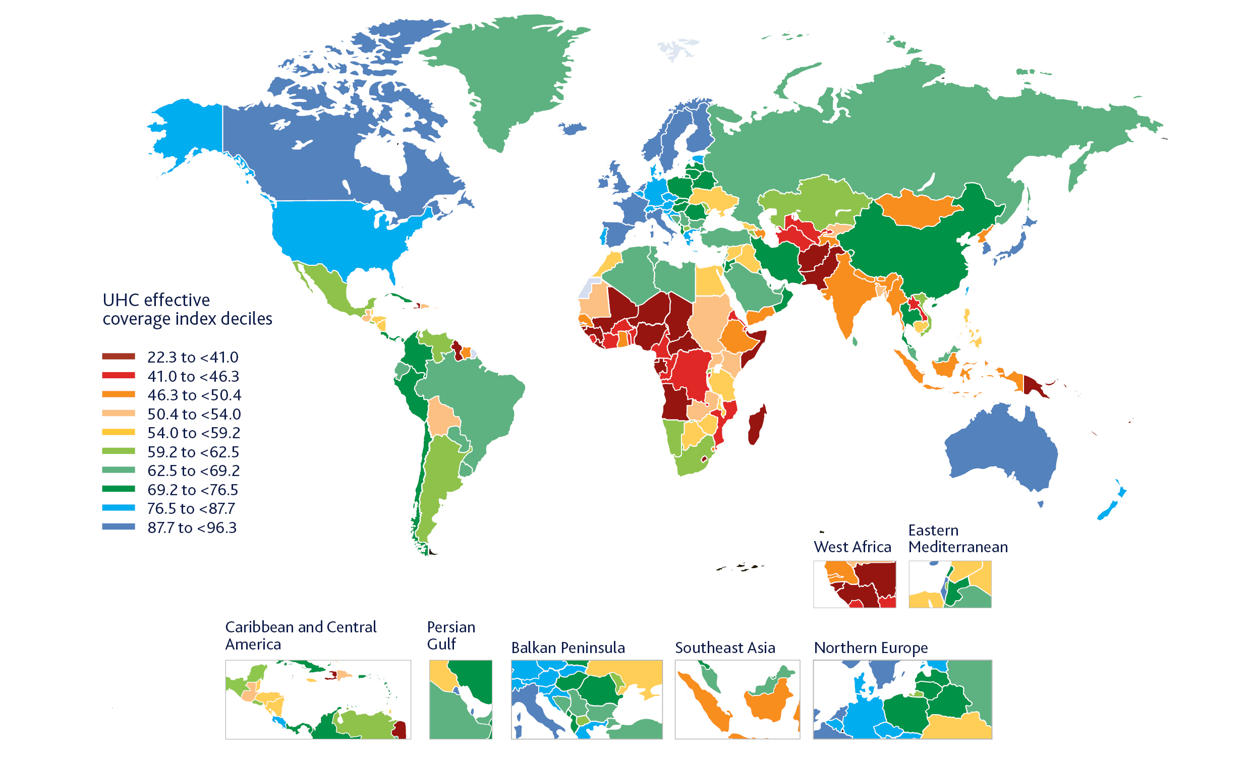 Figure 1 of the CCH report: world map of UHC effective coverage index deciles