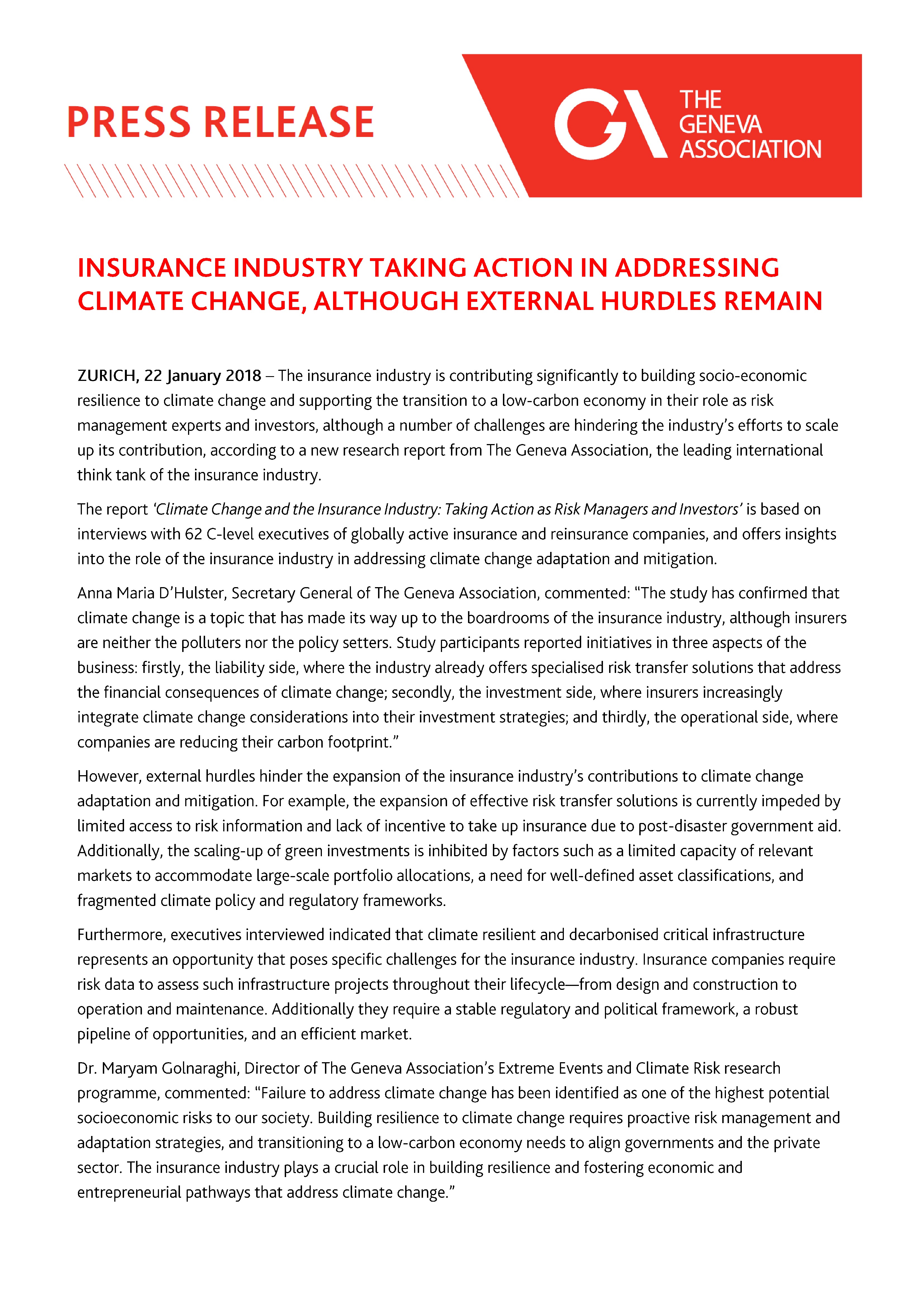 Insurance Industry Taking Action In Addressing Climate Change Although Hurdles Still Remain Geneva Association