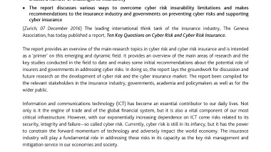 Press Release: Geneva Association report analyses Cyber Risk and Cyber Risk Insurance