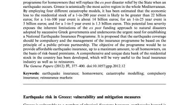 Proposal for a National Earthquake Insurance Programme for Greece