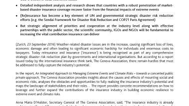 Press Release: Geneva Association calls for Integrated Approach to Managing Extreme Events and Climate Risks