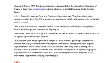 Geneva Association Responds to IAIS Proposals for a Global Insurance Capital Standard