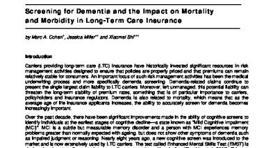 Screening for Dementia and the Impact on Mortality and Morbidity in Long-Term Care Insurance