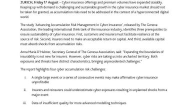 Growth of cyber insurance market should not be taken for granted; accumulation risk a key concern