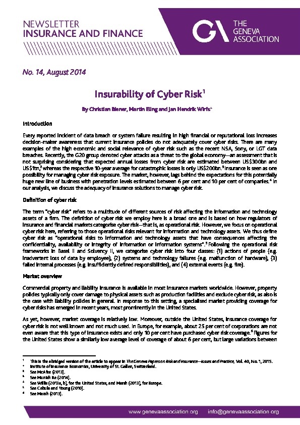 Insurability Of Cyber Risk Geneva Association