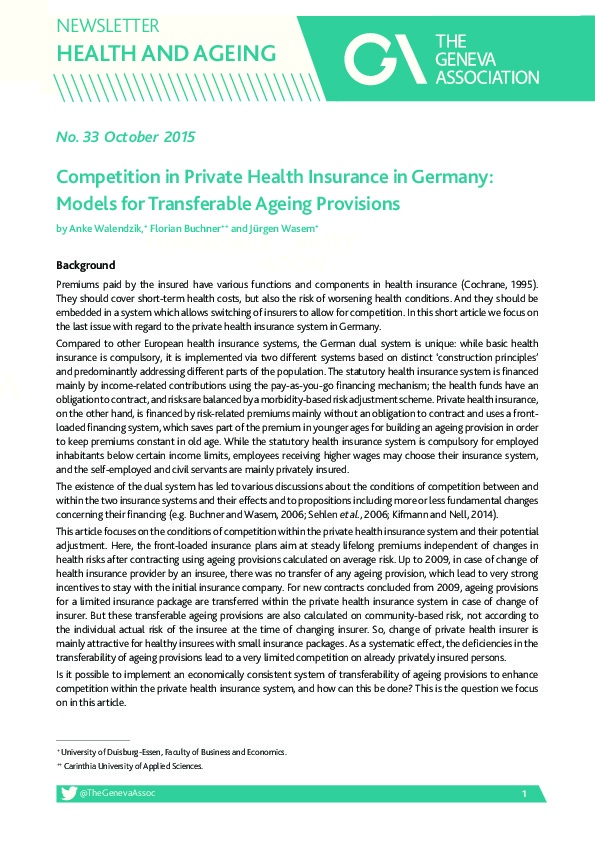 Competition in Private Health Insurance in Germany: Models ... Competition in Private Health Insurance in Germany: Models ...